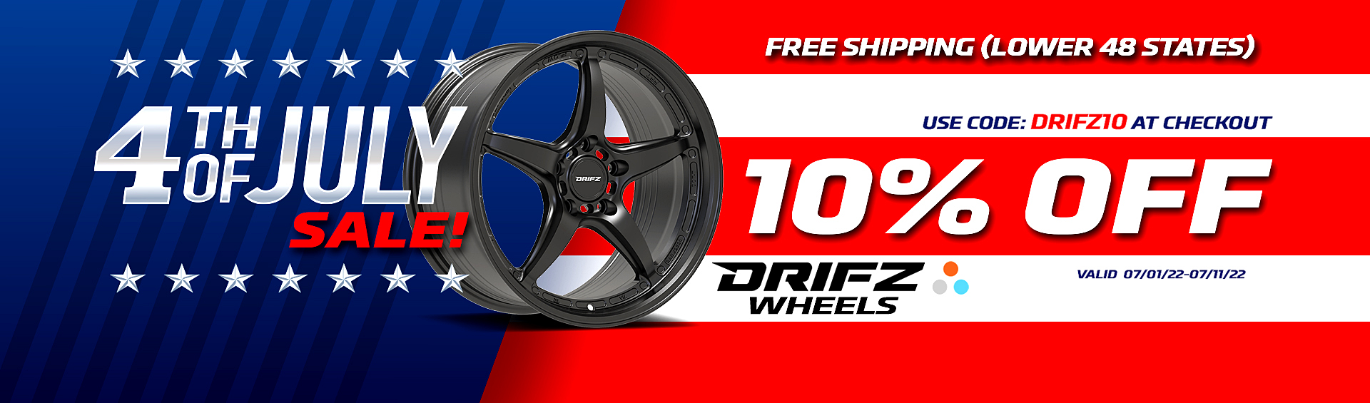 get 10% off on Drifz Wheels on stock! 