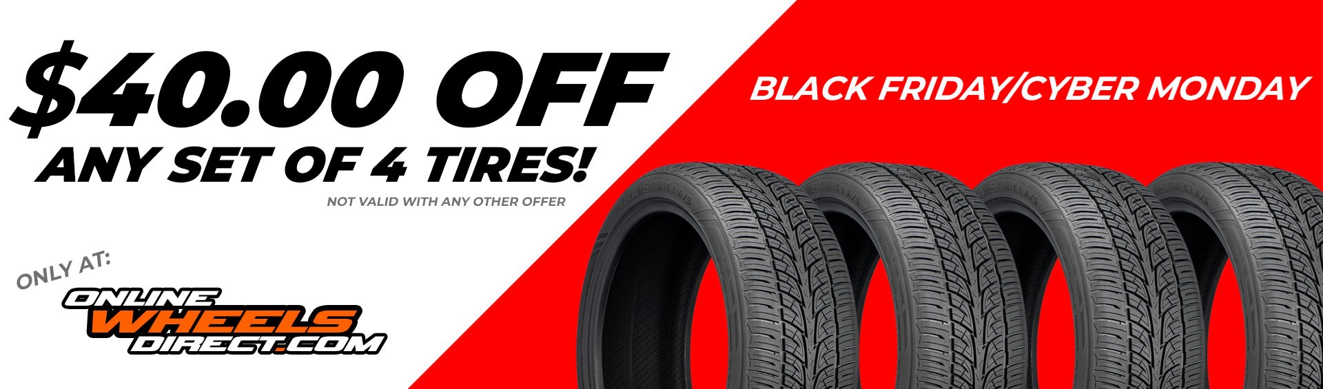 GET $40 OFF ON A SET OF 4 ON ALL TIRES ON STOCK!